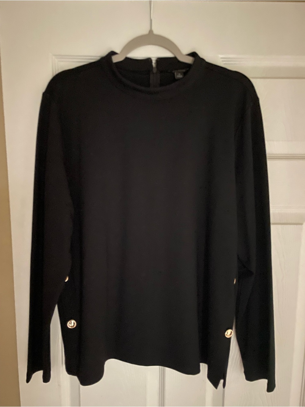 Women's Black Long-Sleeve Sweater with Button Detail